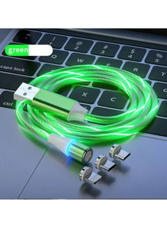 Buy Micro USB Type C IOS Magnetic Luminous LED Flowing Light Cables 2.1A Charging line For iPhone Samaung Huawei Green in UAE