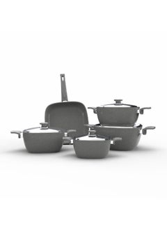 Buy Top Chef Granite Set Of 9 Squares (Pot 28/24/20/18/Frying Pan 26) Gray in Egypt