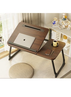 Buy Laptop bed tray table 5-speed adjustable Upgraded version with USB Foldable laptop bed table with cup holder Suitable for bed couch sofa and flooring-（Dark Brown） in Saudi Arabia