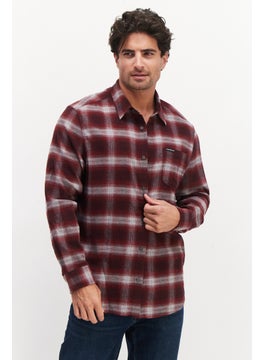 Buy Men Regular Fit Long Sleeve Plaid Casual Shirt, Maroon Combo in UAE