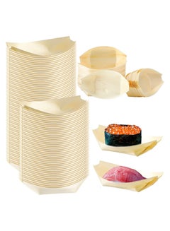 اشتري 100Pcs Wood Serving Boats Disposable Bamboo Dishes Plates Wooden Snack Bowls Food Tray Japanese Sashimi Sushi Boat Light Brown for Party Foods Snacks Canap Small في السعودية