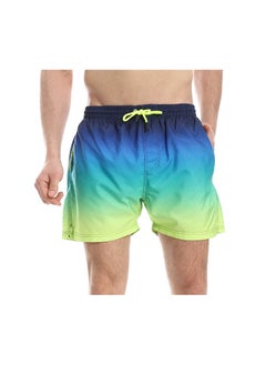 Buy Ombre Pattern Elastic Waist Swim Shorts - Navy Blue, Neon Green in Egypt