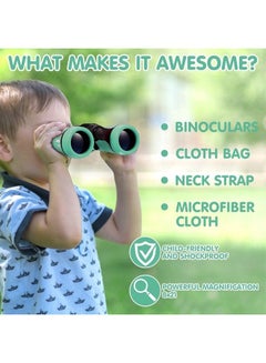 Buy Kid Binoculars Shock Proof Toy Binoculars Set - Bird Watching - Educational Learning - Presents for Kids - Children Gifts - Boys and Girls - Outdoor Play - Hunting - Hiking - Camping Gear（Green） in UAE