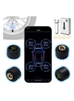 اشتري Bluetooth 5.0 Wireless Tire Pressure Monitoring System (TPMS) - Real-time Tire Pressure & Temperature Sensors for Cars, Bicycles, Motorcycles - Compatible with iOS & Android (4 Pack) في السعودية