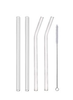 Buy Set Of 4 With Cleaning Brush Clear Glass Straws 9 in*10 MM Reusable Straight & Bent Smoothie Straws in Saudi Arabia