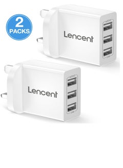 اشتري Lencent USB Wall Charger [2 PACK], 3-Port 17W/3.4A USB Charger Plug Cube Portable UK Power Adapter Plug with Smart IC Technology for iPhone, iPad, Samsung Galaxy, Huawei and etc - White في الامارات