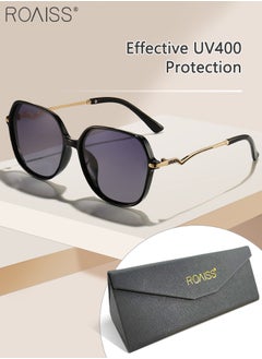 اشتري Women's Polarized Hexagon Sunglasses, UV400 Protection Sun Glasses with Unique Temples, Oversize Fashion Anti-glare Sun Shades for Women with Glasses Case, 55mm, Gloss Black في الامارات