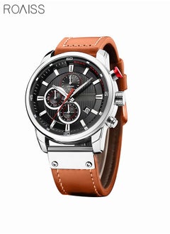 Buy Men's Leather Strap Watch Classic Casual Stainless Steel Waterproof Chronograph Date Analog Quartz Watch in UAE