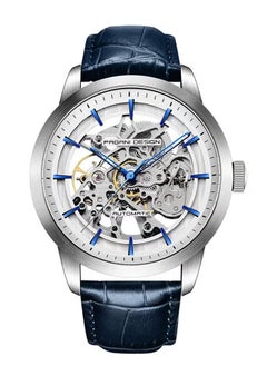 اشتري Men's Automatic Mechanical Watch, Stainless Steel Frame, Waterproof, Automatic Winding, Dark Blue Leather Strap, Fashionable And Casual في الامارات