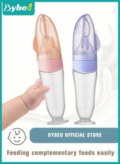 Buy 2 Pieces Baby Silicone Feeding Bottle Spoon Baby Food Feeder with Standing Base for Infant 0-24 Months Dispensing and Feeding in UAE
