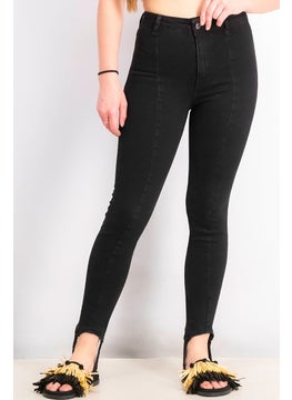 Buy Women Skinny Fit Textured Stretchable Jeans, Black in Saudi Arabia