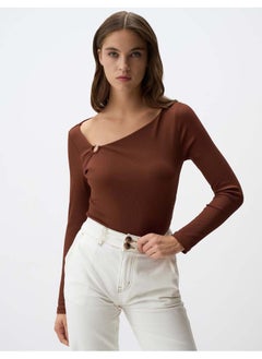 Buy Asymmetric Collar Long Sleeve Slim Fit Blouse in Egypt