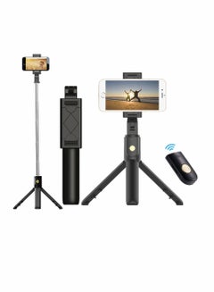 Buy Selfie Stick Tripod, Extendable 3 in 1 Aluminum Bluetooth Selfie Stick with Wireless Remote and Tripod Stand, Compatible with iPhone and Android Phone, Lightweight Portable in UAE