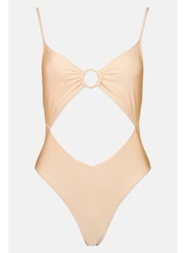 Buy Women One Piece Plain Swimsuit, Tan in UAE