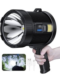 Buy Rechargeable Spotlight, 100000 Lumens Led Spot Lights Handheld Large Flashlight Super Bright Outdoor Solar Spotlights Searchlight with Cob Light, 6 Modes, IPX5 Waterproof in Saudi Arabia