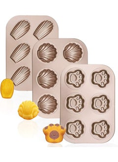 اشتري 3 Pack Madeleine Pans, 10x7 Inch 6 Cavity Nonstick Cat Shaped Cake Cookies Pan Carbon Steel Madeleine Mold Shell Madeline Pan في السعودية