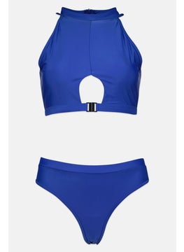 Buy Women 2 Piece Plain Bikini Top And Bottom Set, Blue in UAE