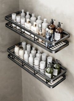 Buy 2-Pieces Bathroom Shelf Shower Shampoo Soap Organizer Wall Mounts Storage Rack Black  40x12x5 cm in UAE