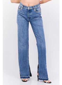 Buy Women Tall Fit Washed No-Stretchable Straight Leg Denim, Blue in UAE