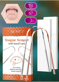 Buy 2pack Tongue Scraper Stainless Steel Tongue Cleaners with Travel Box Tongue Cleaner Tool for Oral Hygiene Fresh Breath Reduce Bad Breath Reusable Tongue Scrapers for Adults Silver and Rose Gold in UAE