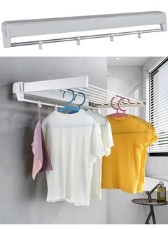 Buy Clothes Drying Rack Wall Mounted Collapsible Laundry Drying Rack, Foldable Clothing Drying Rack for Indoor Outdoor Organization (White) in Saudi Arabia