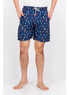 اشتري Men Drawstring Allover Print Board Short Swimwear, Blue في الامارات