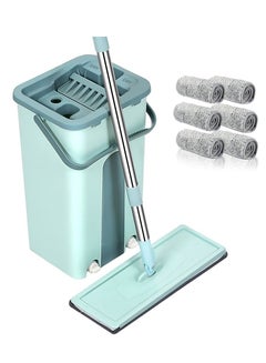 Buy Squeegee Mop and Bucket with 6PCS Mop Pads Easy Self Cleaning Flat Mop and Bucket Sets Handwash Free Wet and Dry Use on Floor in UAE