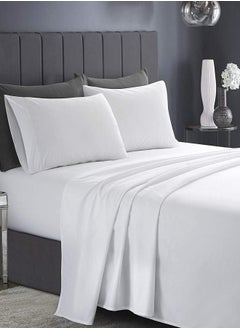 Buy RISHAHOME 3 Piece Bedsheet Set Twin Size|White Colour |1 Flat Bedsheet - 160x240 cm, 2 Pillowcases - 50x75 cm|Non allergic Microfiber for year-around use. in UAE