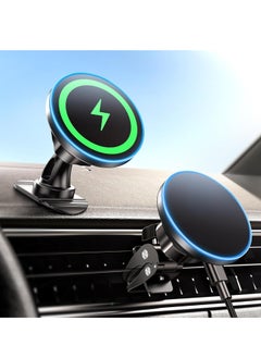 اشتري Car Mount Charger for Magsafe, 2in1 15W Magnetic Fast Charging Wireless Car Charger, fits for Magsafe Car Charger, Phone Holder Mount for Vent or Dashboard for iPhone 15 14 13 12 Series في الامارات