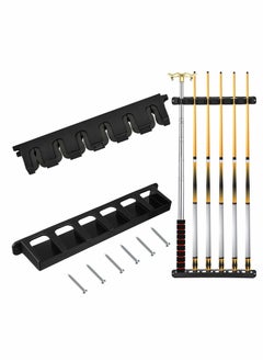 Buy Pool Cue Rack, Wall Mounted Stick Holder with EVA Clip, Plastic Billiard Accessories for Game Room Clubs Players(Black, 6 Cues) in UAE