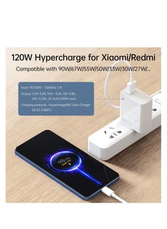 اشتري 120 واط لشاحن Xiaomi Hypercharge Fast Wall Charger Block لـ Xiaomi 14 13 12 12t 12s Pro Lite Redmi Note K60 K50 12 11 Pro Plus Black Shark 3 4 5 Poco X5 F4 X4 Gt، Mi 6A USB Type C Cable في السعودية