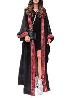 Buy Summer Long Kaftan Bohemian Beach Kimono Swimsuit Cover Up Plus Size Dress for Women Sunscreen cardigan Length: 140cm (Black) in Saudi Arabia