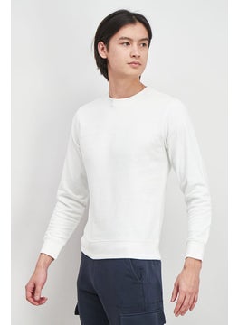 Buy Men Crew Neck Long Sleeve Solid Sweatshirt, White in UAE