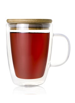 Buy Double Glass Cup For Tea And Coffee With Heat Preservation Lid 350ml in Saudi Arabia