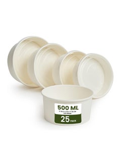 Buy Ecoway Compostable Heavy Duty Made Of Paper - [44 Ounce - 1300 Ml, Pack Of 25] Disposable Bowls Eco-Friendly Biodegradable Perfect For Salad, Soup, Dessert, Hot or Cold Use, White in UAE