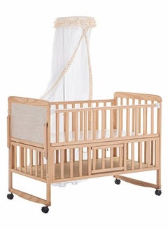 اشتري Solid Wood Crib Multifunctional Solid Wood Paint Free Crib Portable Easy To Assemble. With Mosquito Net.With Wheels في الامارات