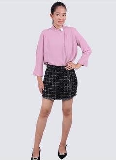 Buy Women's Casual Check Flat Front Short in Black in UAE