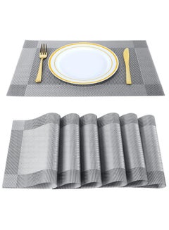 Buy Placemats,Table Place Mats for Kitchen Dining, Heat-Resistant Anti-Skid Stain Washable PVC Table Mats, Easy to Cleaning Woven Vinyl Dinner Mats (Dark Silver, 6 Pack) in UAE