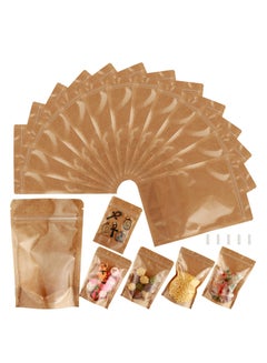 اشتري Kraft Paper Bags with Transparent Window, 100 Pcs Paper Food Bags, Paper Lunch Bags, 4" x 6"Small Stand Up Bags,for Food Storag Small Business في السعودية