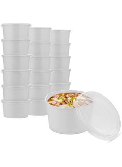 Buy White Paper Cups 12oz With PP Lid Soup Salad Ice Cream Cups 50 Pieces in UAE