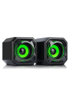 Buy CS2 Speaker Multimedia 3D Stereo Sound Effect (10W) 5W*2.0 Channel - Wired USB 2.0 Power + 3.5 mm audio plugFor computer and Laptop , Mobile | Black / Green in Egypt