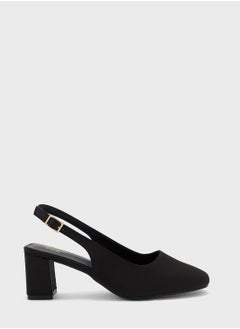 Buy Satin Rounded Square Toe Slingback Pump in Saudi Arabia