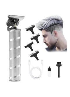 Buy Hair Clippers for Men, Cordless Clippers Electric Hair Trimmer Beard Trimmer Set, Waterproof Detail Beard Shaver, T-Blade Trimmer Grooming Cutting Kit with 4 Guide (Silver) in UAE