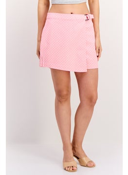 Buy Women Polka Dots Denim Skorts, Pink/White in UAE