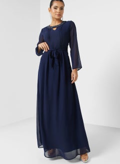 Buy Embellished Neck A-Line Dress in UAE