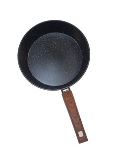 Buy 28cm Nonstick Aluminium with Marble Coating Frying Pan with Glass Lid Black in UAE