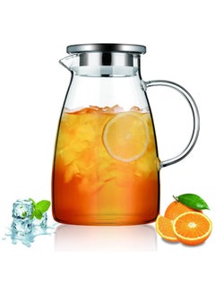 اشتري 1.5 L 51 oz Glass Pitcher with Removable Lid, Hot and Cold Beverages Clear Glass Water Pitcher,Easy Clean Heat Resistant Borosilicate Glass Jug for Tea Cafe Lemonade Milk Juice and More. في السعودية