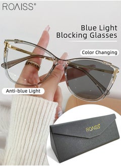 Buy Women's Blue Light Blocking Glasses Anti UV and Glare Blue Light Filter Computer Glasses Cat Eye Color Changing Anti Eyestrain Headache Eyewear Transparent Gray 55mm in Saudi Arabia