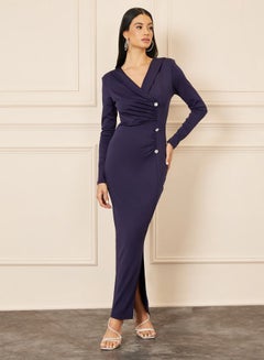 Buy Ruched Button Detail Bodycon Maxi Dress in Saudi Arabia