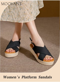 Buy Women's Wedge Sandals With Buckle Ankle Strap Comfortable Peep-toe Wedge Woven Platform Sandals Women's Summer Casual Shoes in Saudi Arabia